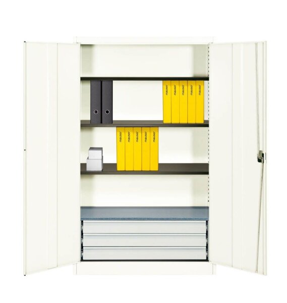mauser Stahlschrank entero BFZ5 - 12 9010/9010 reinweiß 4 Fachböden 120,0 x 50,0 x 195,0 cm, aufgebaut, 1 St.