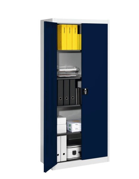 mauser Stahlschrank entero BF4 7035/5003 lichtgrau, saphirblau 4 Fachböden 95,0 x 42,0 x 195,0 cm, aufgebaut, 1 St.