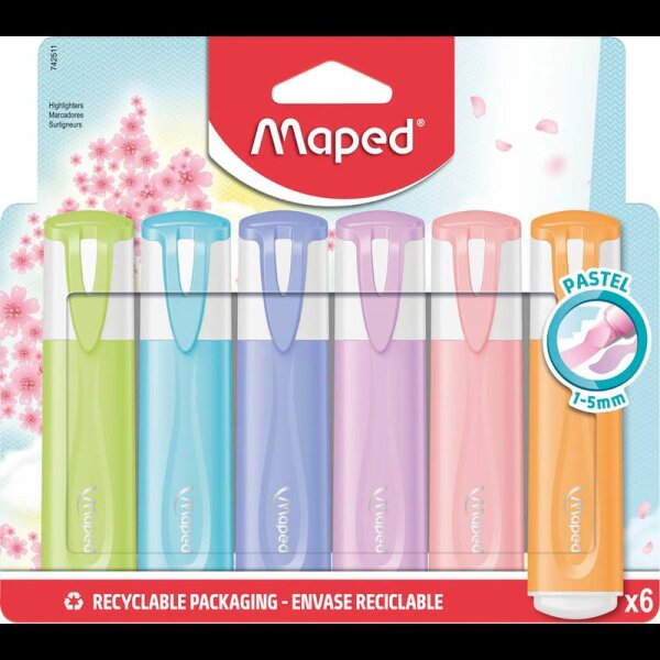 maped Fluo Peps pastell Textmarker farbsortiert, 6 St.