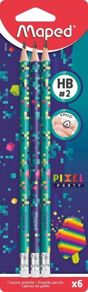 maped PIXEL PARTY Bleistifte HB grün, violett mit Radierer, 6 St.