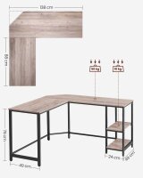 VASAGLE Schreibtisch greige L-Form, 8-Fuß-Gestell schwarz 88,0 / 138,0 x 49,0 cm