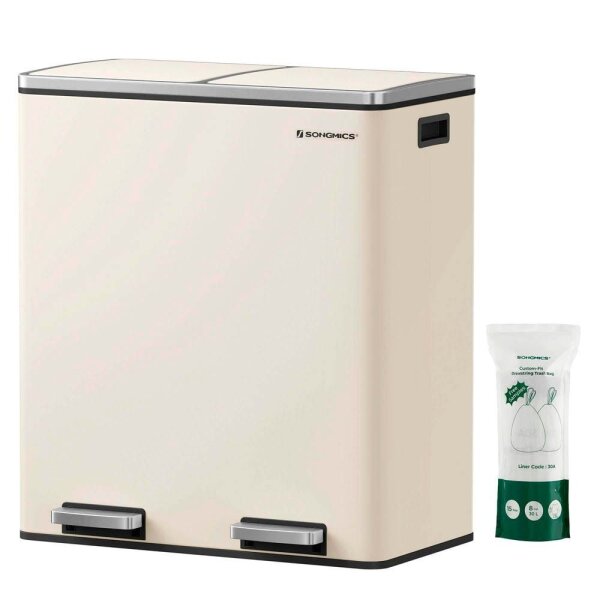 SONGMICS Mülltrenner 2x 30,0 l cremeweiß, 1 St.