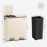 SONGMICS Mülltrenner 2x 30,0 l cremeweiß, 1 St.