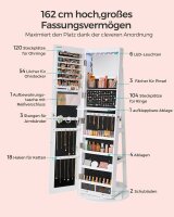 SONGMICS Schmuckschrank weiß 3 Fachböden mit Beleuchtung