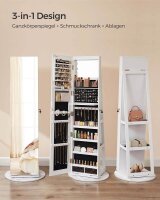 SONGMICS Schmuckschrank weiß 3 Fachböden mit Beleuchtung