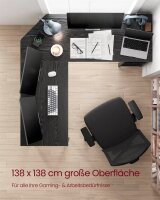 VASAGLE Schreibtisch schwarz L-Form, 8-Fuß-Gestell schwarz 88,0 / 138,0 x 49,0 cm