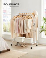 SONGMICS Rollgarderobe weiß Metall 4 Haken 103,5 x 141,0 / 155,0 cm, 1 St.