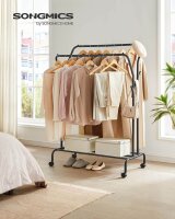 SONGMICS Rollgarderobe schwarz Metall 4 Haken 103,5 x 141,0 / 155,0 cm, 1 St.