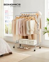 SONGMICS Rollgarderobe silber Metall 4 Haken 103,5 x 141,0 / 155,0 cm, 1 St.