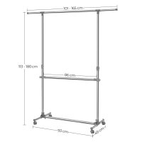 SONGMICS Rollgarderobe LLR401 grau Metall 101,0 - 166,0 x 113,0 - 180,0 cm, 1 St.