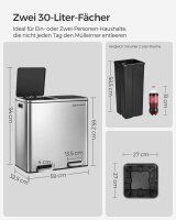 SONGMICS Mülltrenner 2x 30,0 l silber, 1 St.