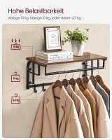 VASAGLE Wandgarderobe LCR12BX braun Metall 5 Haken 66,0 x 27,0 cm, 1 St.