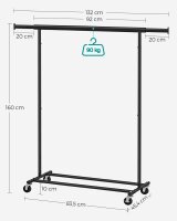 SONGMICS Rollgarderobe schwarz Metall 92,0 - 132,0 x 160,0 cm, 1 St.
