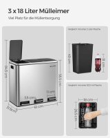 SONGMICS Mülltrenner 3x 18,0 l silber, 1 St.