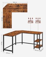 VASAGLE Schreibtisch braun L-Form, 8-Fuß-Gestell schwarz 88,0 / 138,0 x 49,0 cm