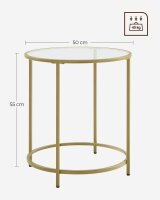 VASAGLE Beistelltisch rund Glas gold 50,0 x 50,0 x 55,0 cm, 1 St.