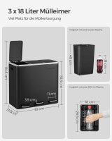 SONGMICS Mülltrenner 3x 18,0 l schwarz, 1 St.