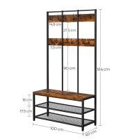 VASAGLE Garderobenbank mit Haken und Schuhrost HSR86BXV1 braun, schwarz Metall 100,0 cm
