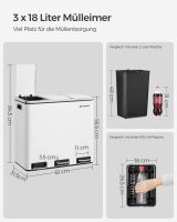 SONGMICS Mülltrenner 3x 18,0 l weiß, 1 St.