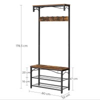 VASAGLE Garderobenbank mit Haken und Schuhrost HSR45BX braun, schwarz Metall 80,0 cm