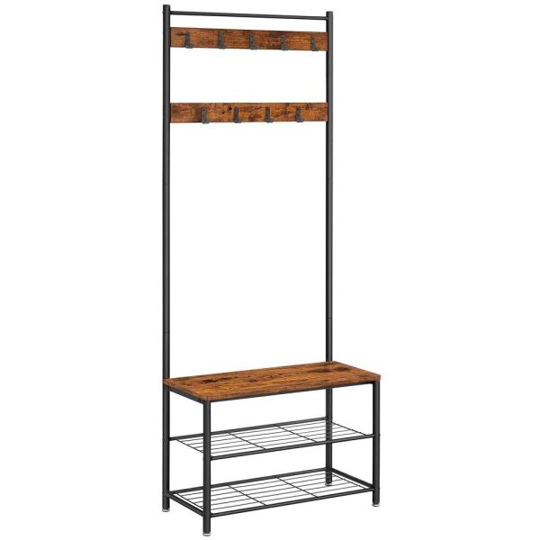 VASAGLE Garderobenbank mit Haken und Schuhrost HSR41BX braun, schwarz Metall 70,0 cm