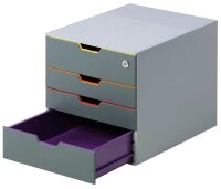 DURABLE Schubladenbox VARICOLOR® SAFE  dunkelgrau mit bunten Farblinien 760627, DIN A4 mit 4 Schubladen, 1 St.