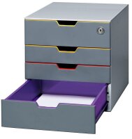DURABLE Schubladenbox VARICOLOR® SAFE  dunkelgrau mit bunten Farblinien 760627, DIN A4 mit 4 Schubladen, 1 St.