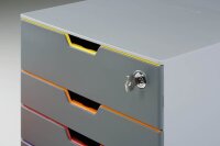 DURABLE Schubladenbox VARICOLOR® SAFE  dunkelgrau mit bunten Farblinien 760627, DIN A4 mit 4 Schubladen, 1 St.