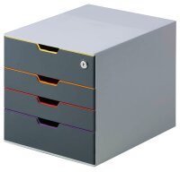 DURABLE Schubladenbox VARICOLOR® SAFE  dunkelgrau mit bunten Farblinien 760627, DIN A4 mit 4 Schubladen, 1 St.