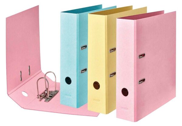 10 FALKEN PURE Pastell Ordner Vanille-Gelb, Flamingo-Pink, Himmel-Blau Karton 8,  ( 15081382F )