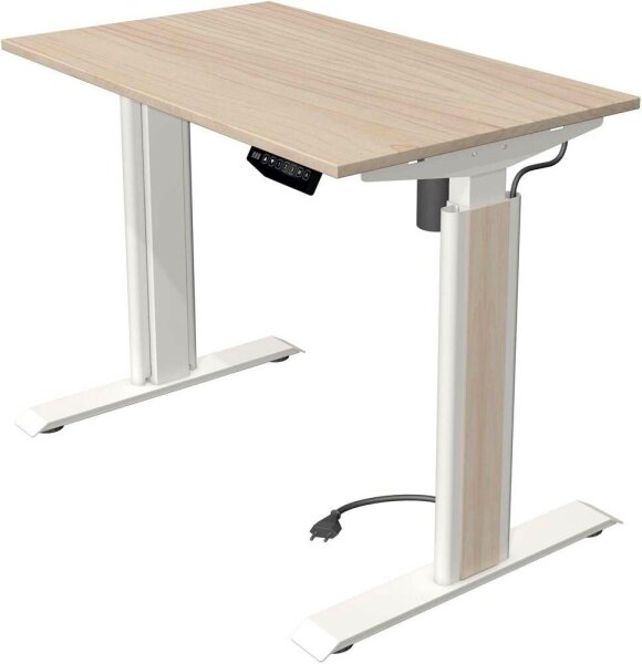 Kerkmann Move 1 advance elektrisch höhenverstellbarer Schreibtisch ahorn rechteckig, T-Fuß-Gestell weiß 100,0 x 60,0 cm