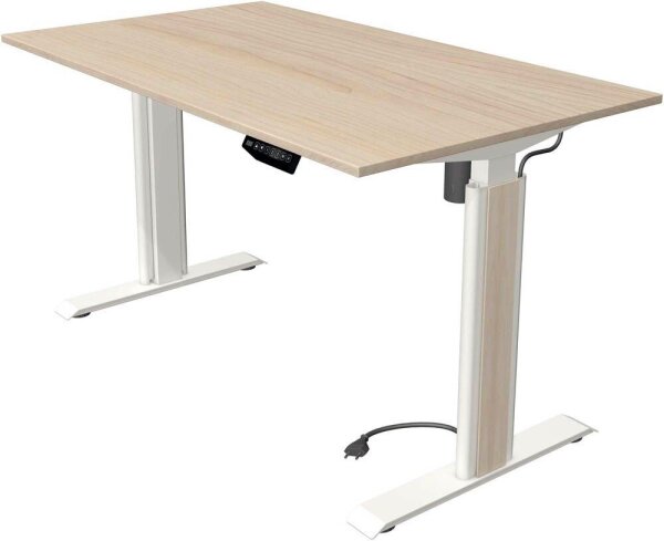 Kerkmann Move 1 advance elektrisch höhenverstellbarer Schreibtisch ahorn rechteckig, T-Fuß-Gestell weiß 140,0 x 80,0 cm