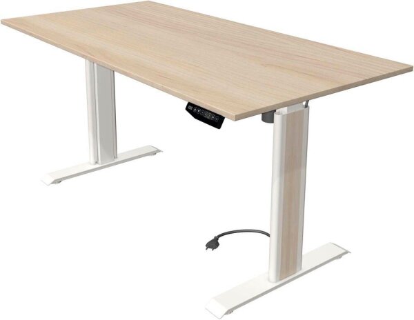 Kerkmann Move 1 advance elektrisch höhenverstellbarer Schreibtisch ahorn rechteckig, T-Fuß-Gestell weiß 160,0 x 80,0 cm