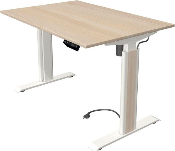 Kerkmann Move 1 advance elektrisch höhenverstellbarer Schreibtisch ahorn rechteckig, T-Fuß-Gestell weiß 120,0 x 80,0 cm