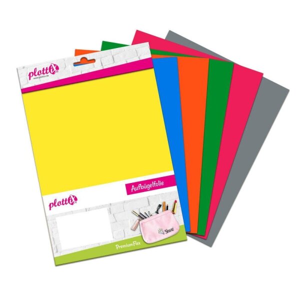 plottiX PremiumFlex Bügelfolie farbsortiert Flex-Folie 20,0 x 30,0 cm,  6 St.