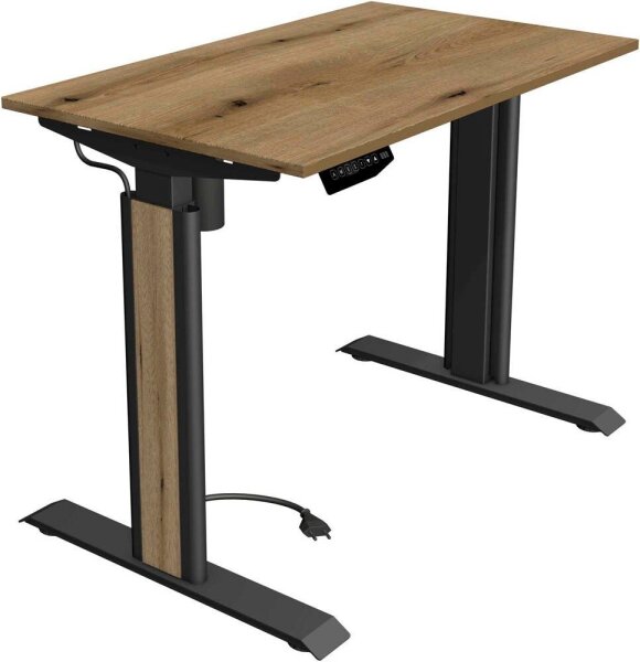 Kerkmann Move 1 advance elektrisch höhenverstellbarer Schreibtisch eiche rechteckig, T-Fuß-Gestell grau 100,0 x 60,0 cm