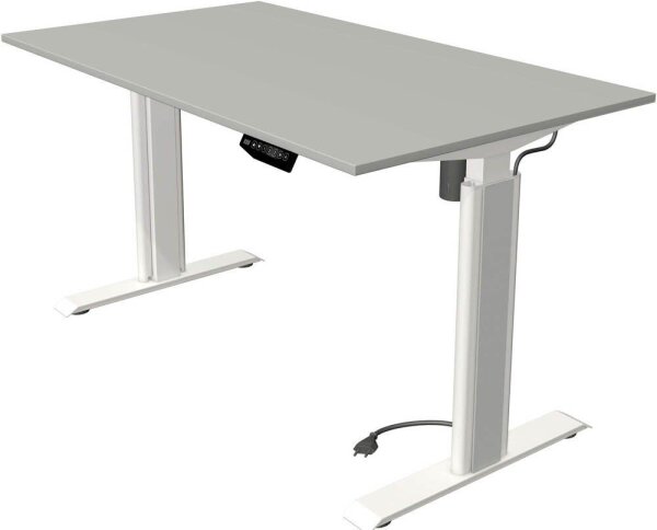 Kerkmann Move 1 advance elektrisch höhenverstellbarer Schreibtisch lichtgrau rechteckig, T-Fuß-Gestell weiß 140,0 x 80,0 cm