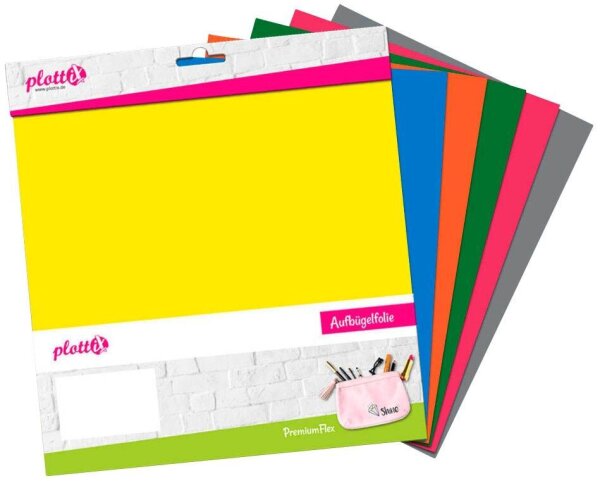 plottiX PremiumFlex Bügelfolie farbsortiert Flex-Folie 30,0 x 30,0 cm,  6 St.