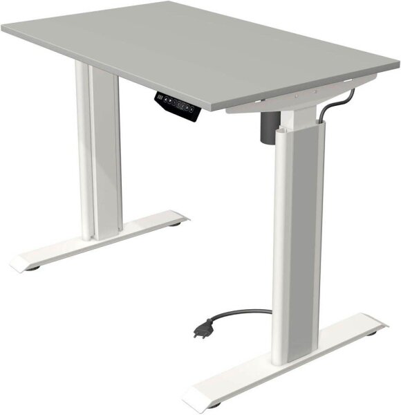 Kerkmann Move 1 advance elektrisch höhenverstellbarer Schreibtisch lichtgrau rechteckig, T-Fuß-Gestell weiß 100,0 x 60,0 cm