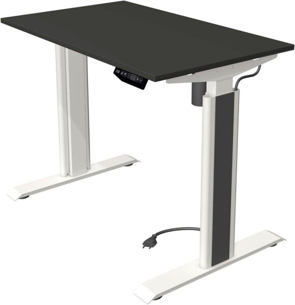 Kerkmann Move 1 advance elektrisch höhenverstellbarer Schreibtisch anthrazit rechteckig, T-Fuß-Gestell weiß 100,0 x 60,0 cm