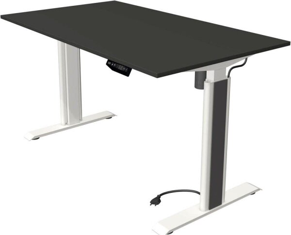 Kerkmann Move 1 advance elektrisch höhenverstellbarer Schreibtisch anthrazit rechteckig, T-Fuß-Gestell weiß 140,0 x 80,0 cm