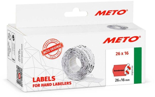 METO Preisetiketten "Sonderpreis" leuchtrot permanent 26,0 x 16,0 mm, 6 Rollen