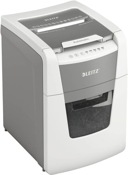 LEITZ IQ Autofeed Small Office 100 Aktenvernichter mit Partikelschnitt P-4, 4 x 28 mm, bis 100 Blatt, weiß