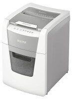 LEITZ IQ Autofeed Small Office 100 Aktenvernichter mit Partikelschnitt P-4, 4 x 28 mm, bis 100 Blatt, weiß