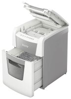 LEITZ IQ Autofeed Small Office 100 Aktenvernichter mit Partikelschnitt P-4, 4 x 28 mm, bis 100 Blatt, weiß