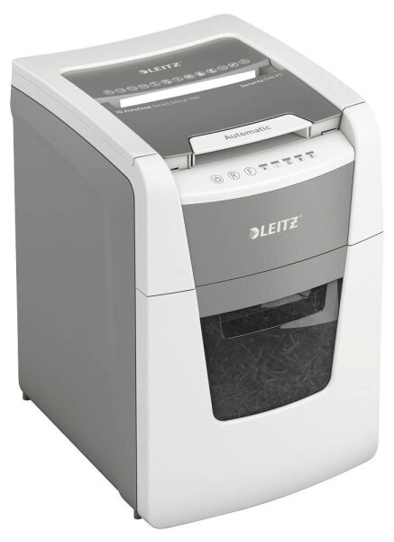 LEITZ IQ Autofeed Small Office 100 Aktenvernichter mit Partikelschnitt P-5, 2 x 15 mm, bis 100 Blatt, weiß