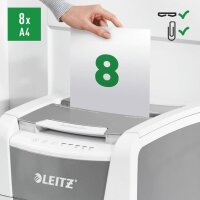 LEITZ IQ Autofeed Small Office 150 Aktenvernichter mit Partikelschnitt P-4, 4 x 28 mm, bis 150 Blatt, weiß
