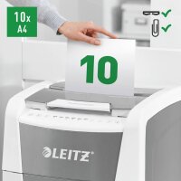 LEITZ IQ Autofeed Small Office 300 Aktenvernichter mit Partikelschnitt P-4, 4 x 26 mm, bis 300 Blatt, weiß