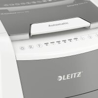 LEITZ IQ Autofeed Small Office 300 Aktenvernichter mit Partikelschnitt P-4, 4 x 26 mm, bis 300 Blatt, weiß