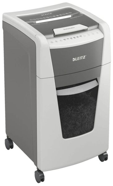 LEITZ IQ Autofeed Small Office 300 Aktenvernichter mit Partikelschnitt P-5, 2 x 15 mm, bis 300 Blatt, weiß
